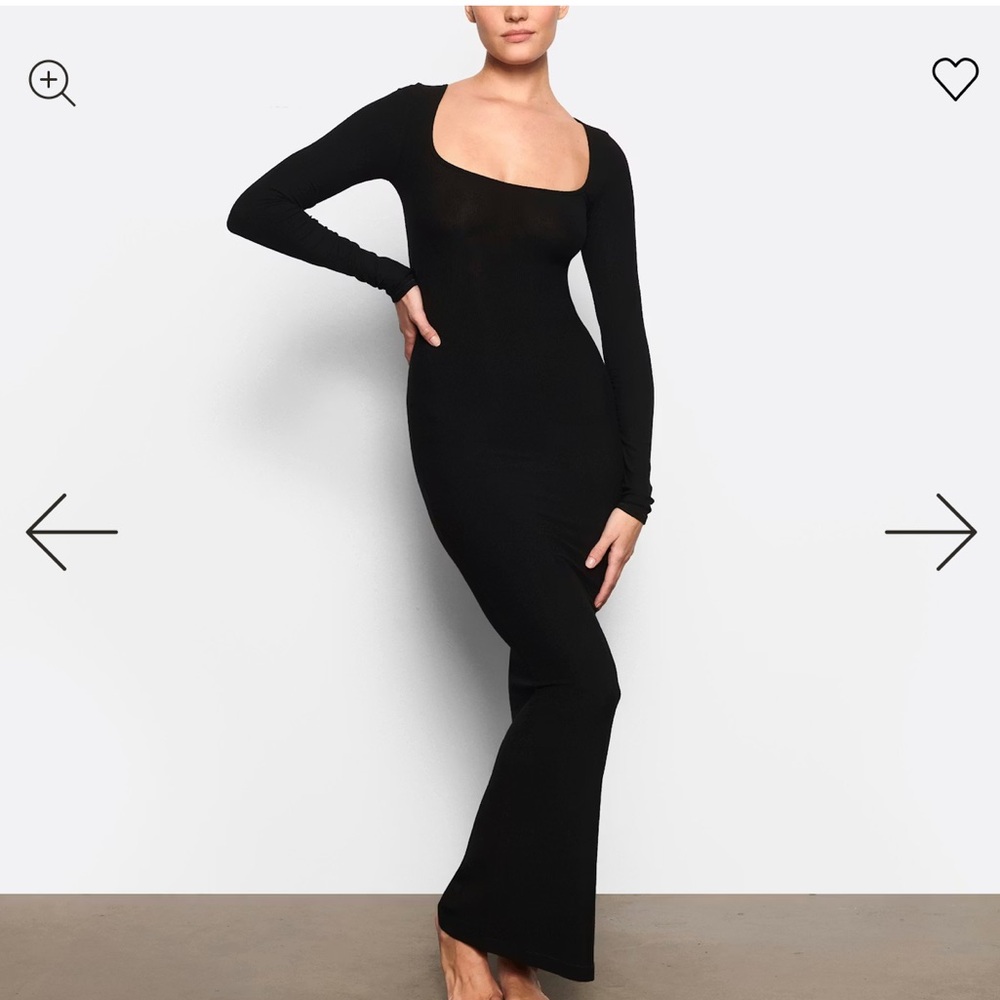 SKIMS Black Soft Lounge Petite Long Sleeve Slip Dress